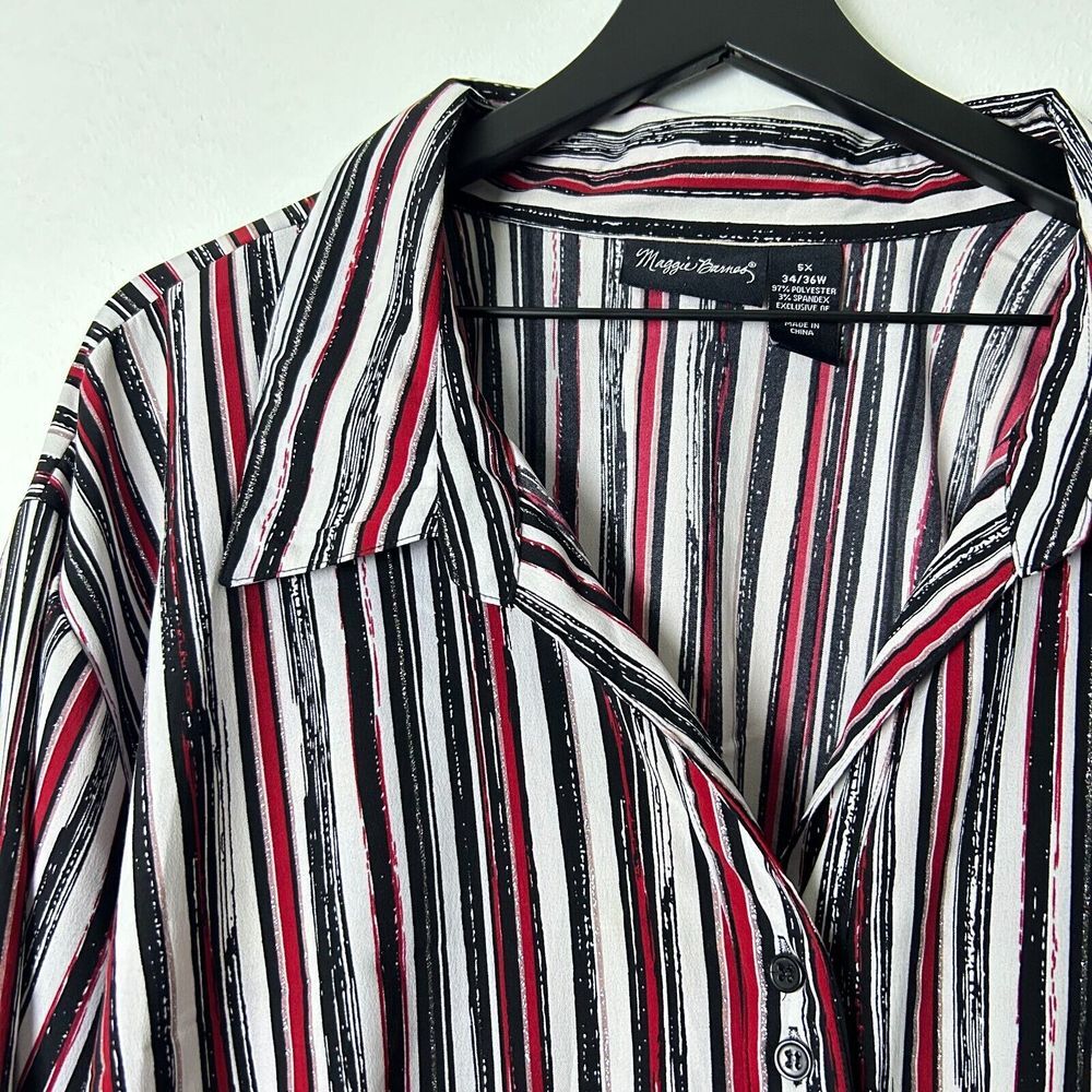 Maggie Barnes White Striped Long Sleeve Pleated Waist Button-Up Shirt Size 5X
